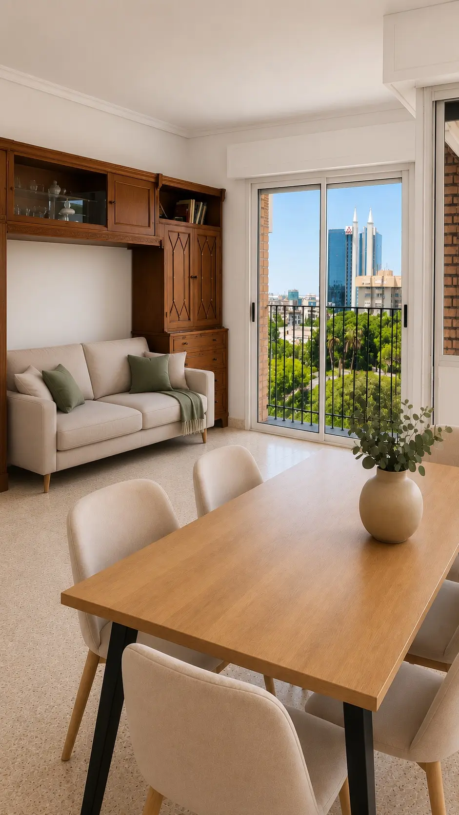 Vista del salón hacia el balcón Este